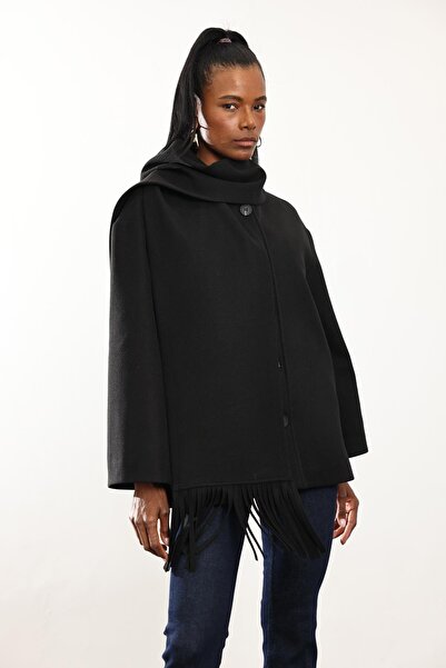 5in1Canpolat Black Scarf Cashmere Coat D99800