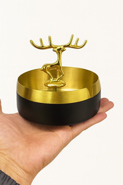 YDGR Black Gold Ashtray with Decorative Deer Figure – Stylish Steel Ashtray