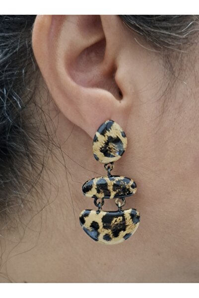 Leopar DesenKatlı Küpe