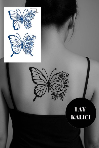 TAKIŞTIR Kelebek Figürlü 12 Saat Sonra Kararan Geçici Orta Dövme Tattoo