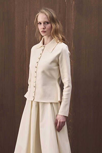 Hooopstore Button Detailed Mercerized Pearl Cardigan