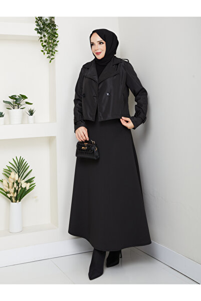 modapark.ist Γυναικεία καμπαρντίνα με λεπτομέρεια με ζώνη πάνω από τη φούστα