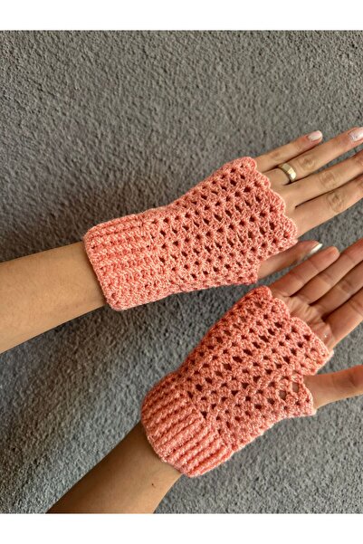 Gönülden Tasarım EL ÖRGÜSÜ PEMBE KADIN PARMAKSIZ ELDİVEN
