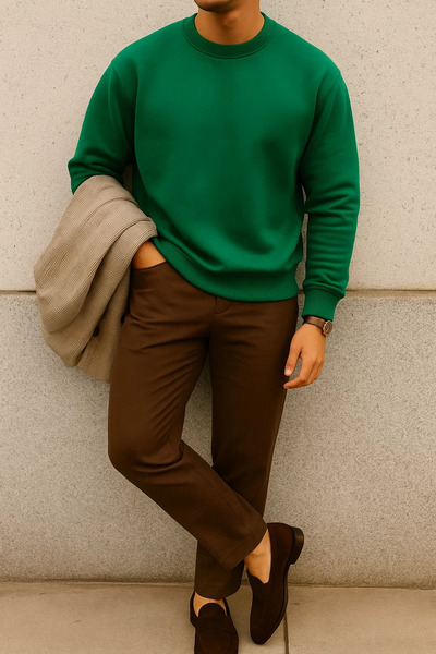 COMBİNE MİCHAİL Мъжки дебел велосипеден пуловер с широка яка в зелено