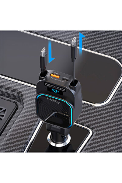 4Berry SC07 96W Araç Şarj Cihazı – PD3.0 & QC3.0 Hızlı Şarj, Çift Toplanabilir Kablo, LED Ekran
