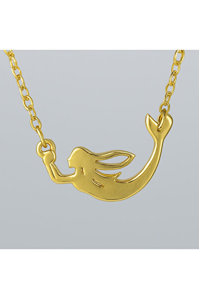 El Takı 925 Ayar Deniz Kızı Figürlü Altın Kaplama Gümüş Kadın Kolye