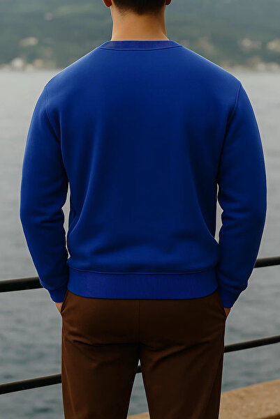 COMBİNE MİCHAİL Мъжки дебел велосипеден пуловер с широка яка в син цвят