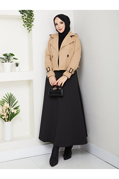 modapark.ist Γυναικεία καμπαρντίνα με λεπτομέρεια με ζώνη πάνω από τη φούστα