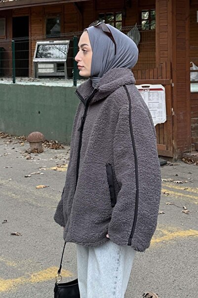 lamelif Παλτό Tedy από βελούδινο ύφασμα με λεπτομέρεια με περιτύλιγμα με καπνό