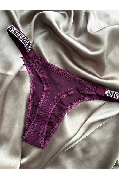 GORALİS JEWELRY 2'li Mor&Lila Taş ve Dantel Detaylı Lüks Külot