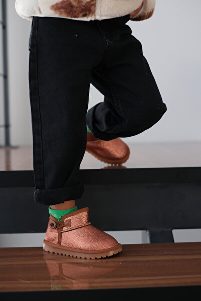 Mumenim Aurora Kız Çocuk ve Bebek Simli Taba Bot - Ortopedik Kaymaz Taban Sıcak Tutan Rahat Kışlık Bot