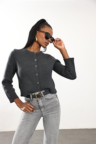 5in1Canpolat Πλεκτή ζακέτα ανθρακί