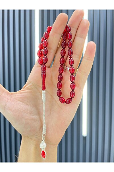 AHMET SİLVER 1000 Ayar Kazaz Gümüş Püsküllü Orjinal Ateş Kehribar Tesbih