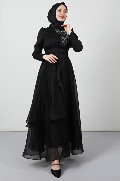 giz astore Taşlı Organze Abiye Siyah