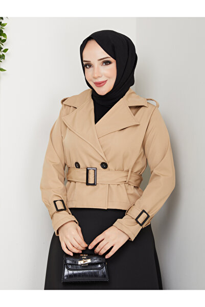 modapark.ist Γυναικεία καμπαρντίνα με λεπτομέρεια με ζώνη πάνω από τη φούστα