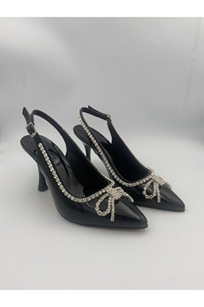 Ömer Ediz Shoes Stone Bow Detailed Patent Leather Thin Heeled Women's Shoes – Black & Burgundy