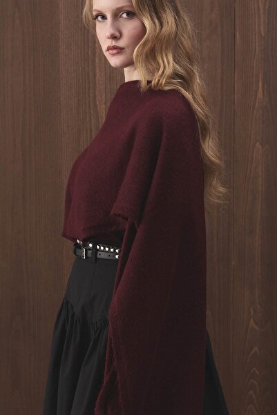 Hooopstore Cape Detailed Knitwear Burganya Sweater