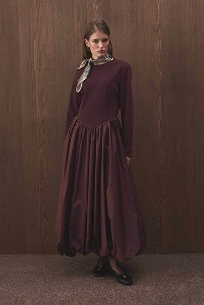 Hooopstore Balon Form Etekli Vişne Elbise