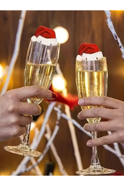 tm tasarı mağazası 10 Adet Dekoratif Noel Şapkası Şeklinde Karton Yılbaşı Bar...