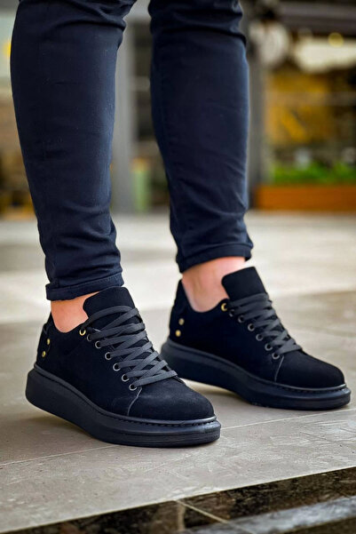 Zerenyus Zrk047 Black Suede Thick Sole Lace-Up Casual Men's Sports Shoes