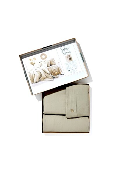 Şaheser Vetro Cream Natural Cotton Duvet Cover Set – 100% Cotton, Breathable and Soft