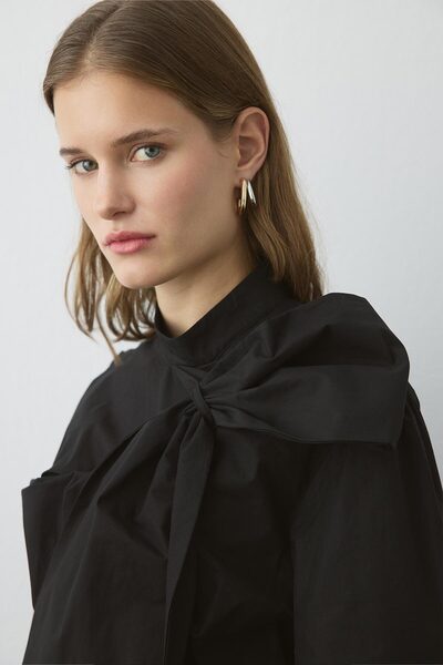 Hooopstore Premium Bow Detail Poplin Black Shirt