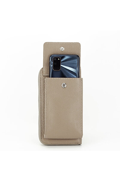 MADE İN ITALY Genuine leather wallet and phone case B-8971 07 Dark beige