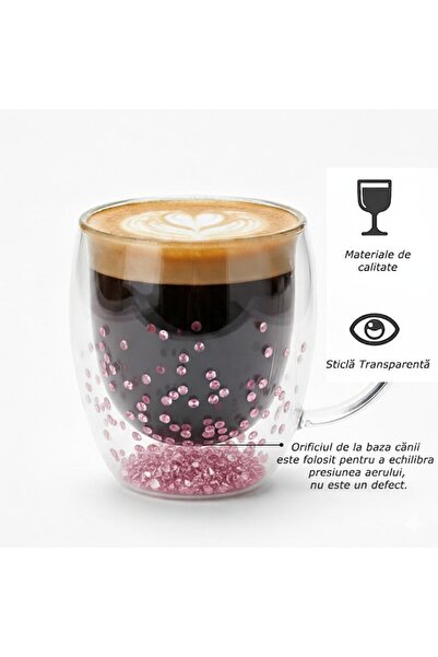 Aurov Heat-Resistant Glass Tea and Coffee Mug, with Silver Crystals, Double Walls, 350ml