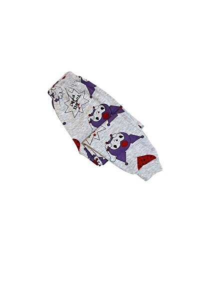 Arya Nisa Kids Girls' 100% Cotton Gray Kuromi Heart Printed Pajama Set with Shardon Detail