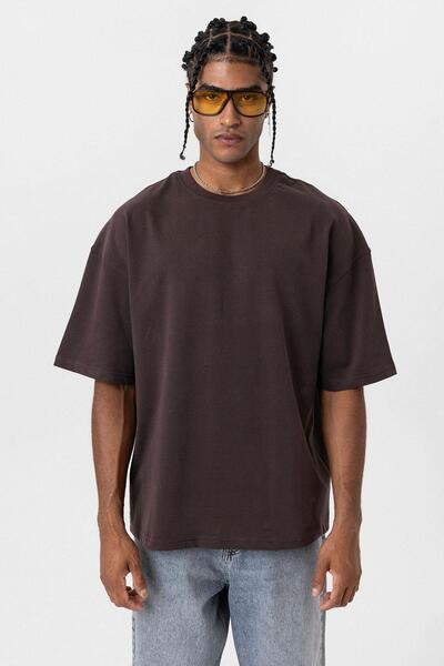 VAMOSCLO Basic Oversize Crew Neck T-Shirt Brown