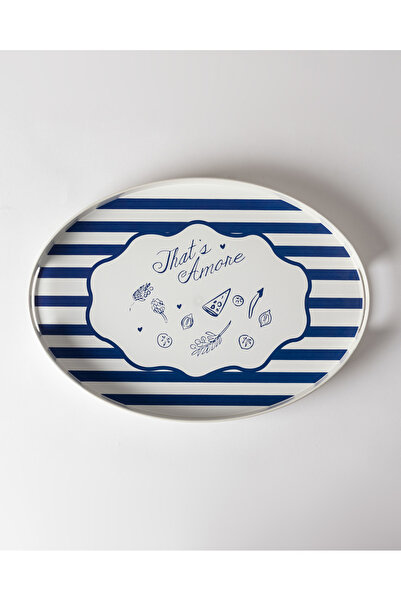 Madame Coco Amore Oval Tepsi - Mavi/Beyaz