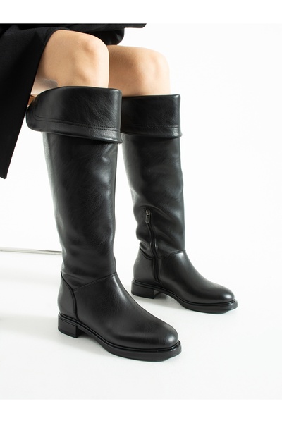 ALEMDAR AYAKKABI Cizme lungi din piele neagră Bihter