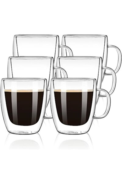 Aurov Set of 6 heat-resistant glass tea and coffee mugs, Aurov®, Double walls, 250 ml, Transparent