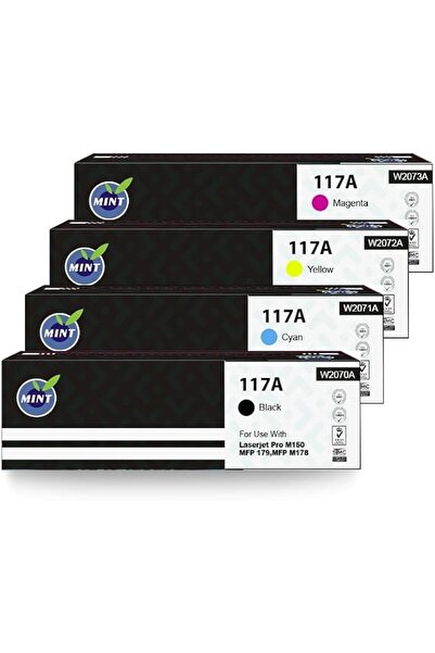 Mint طقم حبر ليزر ملون متوافق مع طابعة HP 117A (W2070A/W2071A/W2072A/W2073A) - أسود/سماوي/أرجواني/أصفر