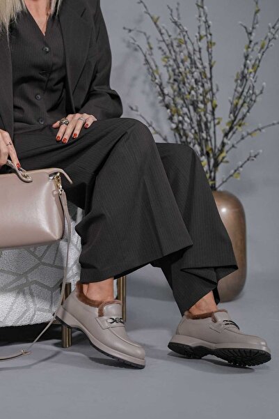 SHOEMOL SKL-051 Vizon Deri Kadın Loafer