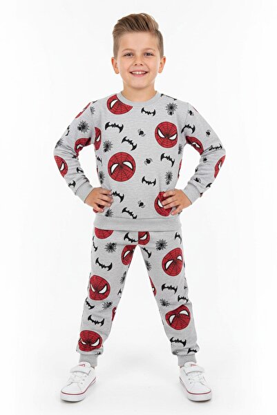 NEWKİDS Patterned Transitional 2 Thread Fleece-Lined Cotton Tracksuit Set for Boys (1 Size Larger Can Be Chosen)
