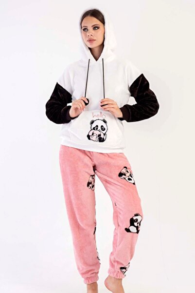 VİENETTA K305204 Set de pijamale Pure – cu glugă , tematică panda, textura de pluș