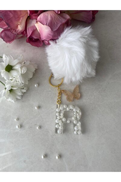 Bellinzona Ключодържател и талисман с буква R и перли [с опция за помпон]