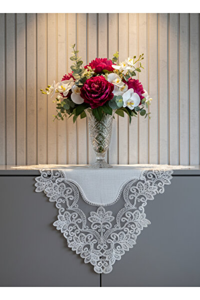 Valora Concept Fransız Dantelli Menekşe Model Keten Gardenya Lüks Kısa Runner