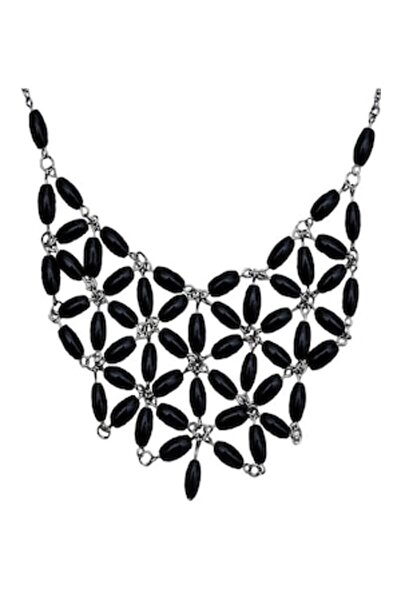 OEM Colier cu flori, lucrat manual din sticlă și oțel inoxidabil, negru, 27 cm