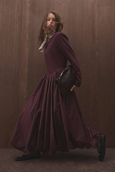 Hooopstore Balon Form Etekli Vişne Elbise