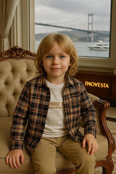 inowesta Boys' Medium Thickness Cashmere Shirt Special Combination 3-Piece Set