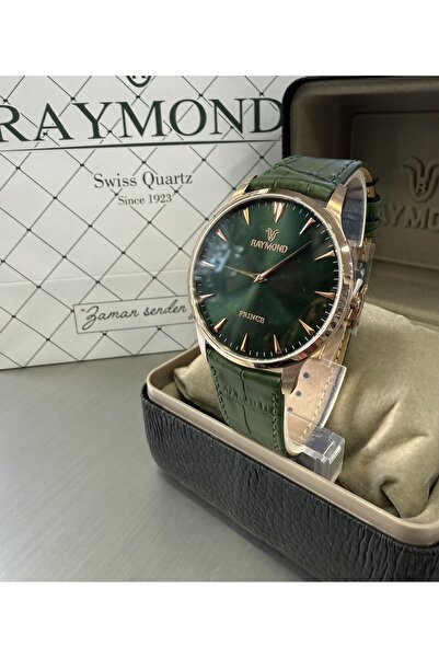 Raymond Men's Leather Wristwatch with Thin Case Clip