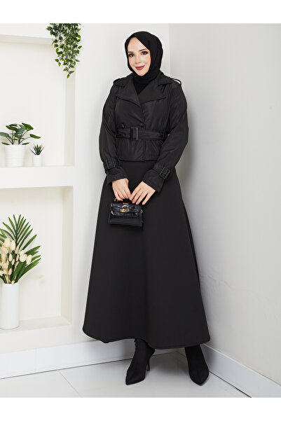 modapark.ist Γυναικεία καμπαρντίνα με λεπτομέρεια με ζώνη πάνω από τη φούστα