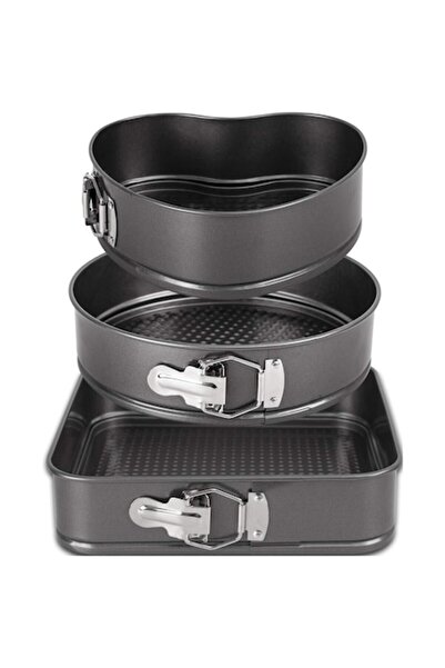 Aurov Set 3 tavi pentru Copt, Aurov®, Forma Inima/Rotunda/Patrata, cu Baza Detasabila, 24/26/28 cm, Negru