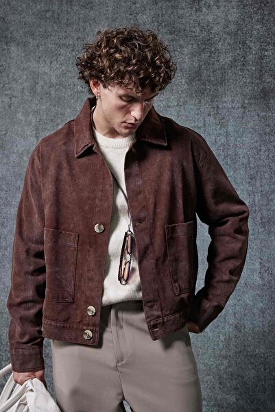 ablukaonline Мъжко сако с копчета и джобове, кафяво