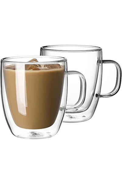 Aurov Set of 2 Heat-Resistant Glass Tea and Coffee Mugs, Cold/Hot Drinks, Double Walls, 345ml
