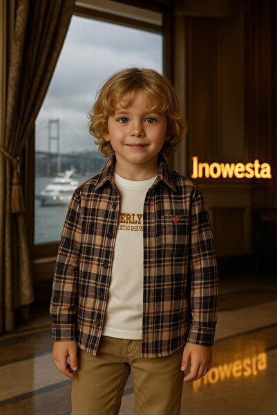 inowesta Boys' Medium Thickness Cashmere Shirt Special Combination 3-Piece Set