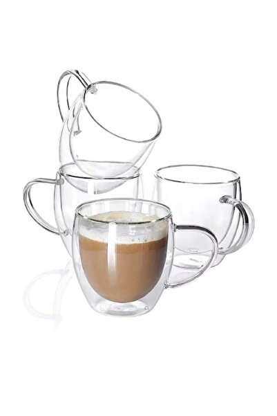 Aurov Set of 4 Heat-Resistant Glass Tea and Coffee Mugs, Cold/Hot Drinks, Double Walls, 350ml