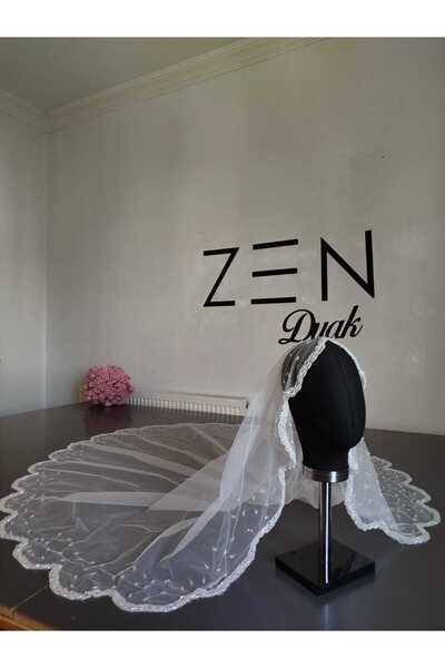ZEN DUVAK Kırık Beyaz Nakışlı Gelin Duvağı